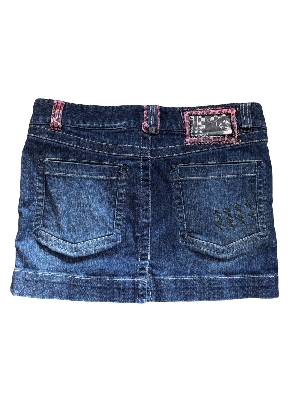 Early 2000’s Dark Blue Denim Mini Skirt with Pink Cheetah